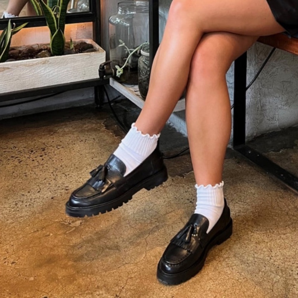 Steve Madden Loafers Black Leather Minka Tassel Loafers